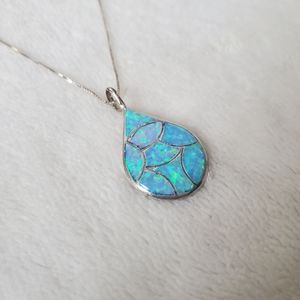 Native American Inspired Blue Opal Teardrop Pendant Necklace